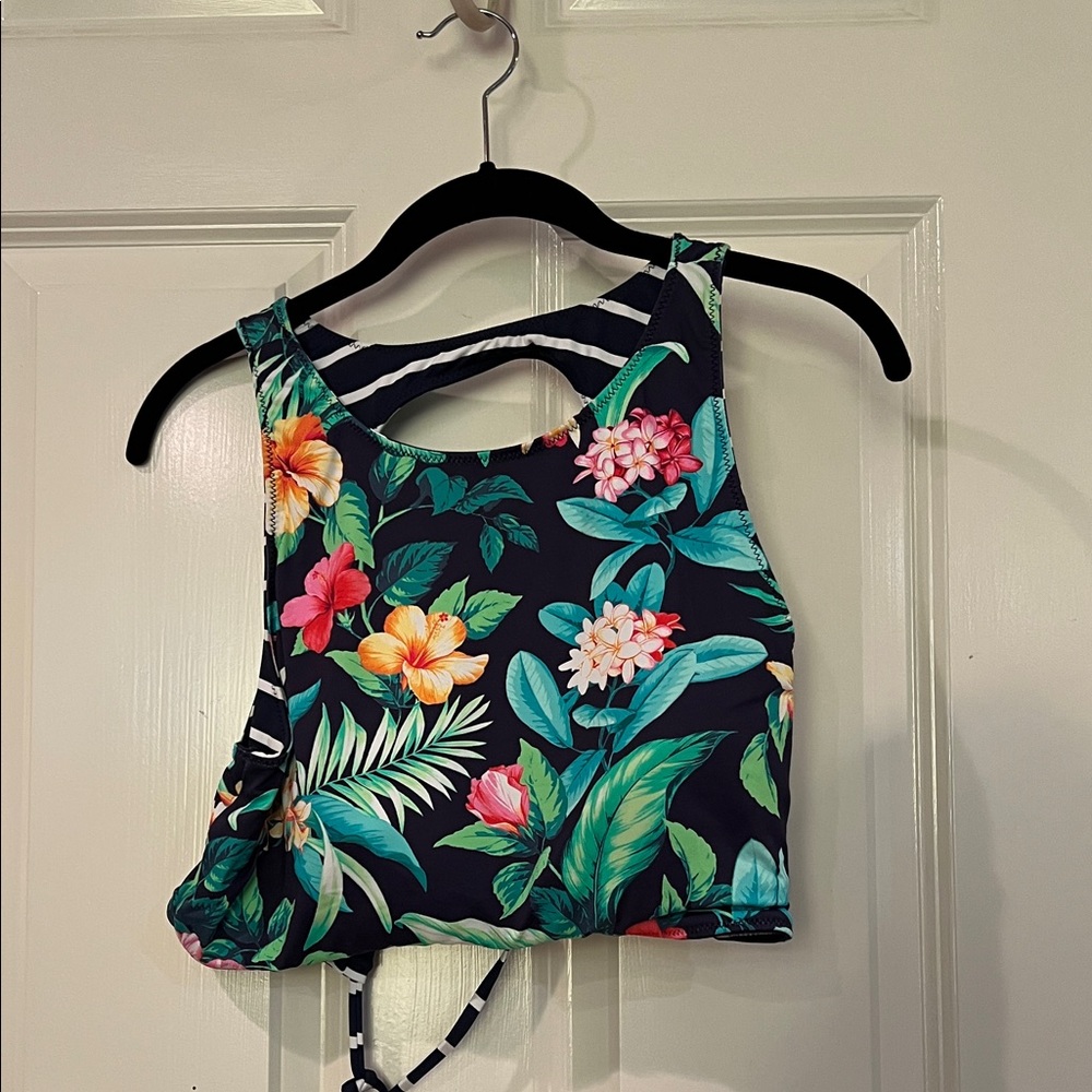 Tommy Bahama Trop-calling reversible lace back bikini top XL navy